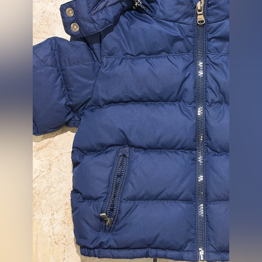 Ralph Lauren Kids Navy Blue Puffer Jacket Hooded Coat Size 18 Months - Picture 3 of 11